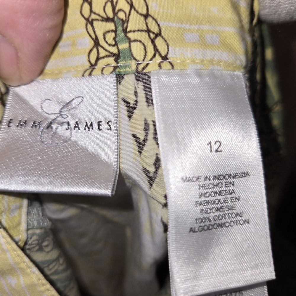EUC Women's Emma James Green Yellow Patterned Skirt With Belt Loops Size 12 - Picture 6 of 8
